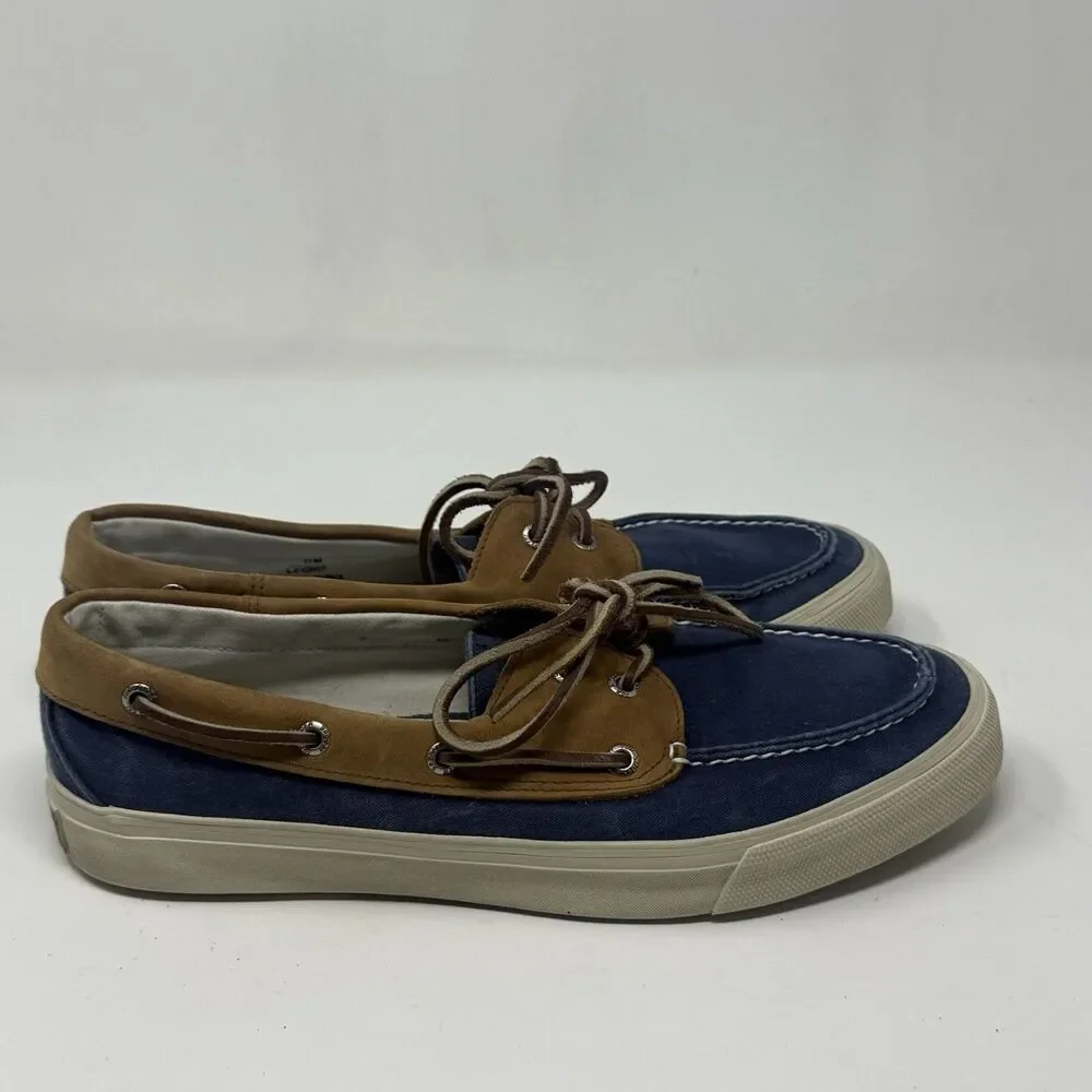 Sperry Top Sider Bahama Boat Shoes Mens 11 M Blue Brown Leather Canvas 2 Eye